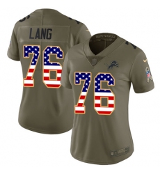 Women's Nike Detroit Lions #76 T.J. Lang Limited Olive/USA Flag Salute to Service NFL Jersey