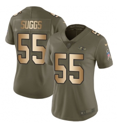 Women's Nike Baltimore Ravens #55 Terrell Suggs Limited Olive/Gold Salute to Service NFL Jersey