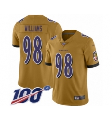 Youth Baltimore Ravens #98 Brandon Williams Limited Gold Inverted Legend 100th Season Football Jersey