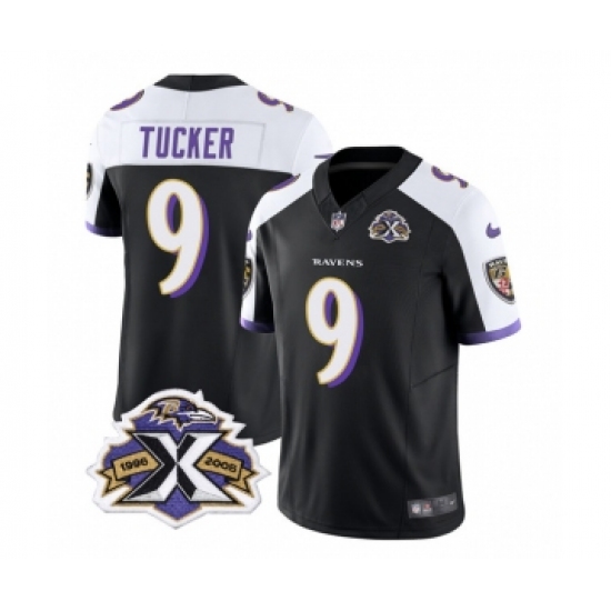 Men's Nike Baltimore Ravens #9 Justin Tucker Black White 2023 F.U.S.E Throwback Vapor Limited Stitched Jersey Men's Nike Baltimore Ravens #9 Justin Tucker Black White 2023 F.U.S.E Throwback Vapor Limited Stitched Jersey