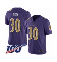 Men's Baltimore Ravens #30 Kenneth Dixon Limited Purple Rush Vapor Untouchable 100th Season Football Jersey