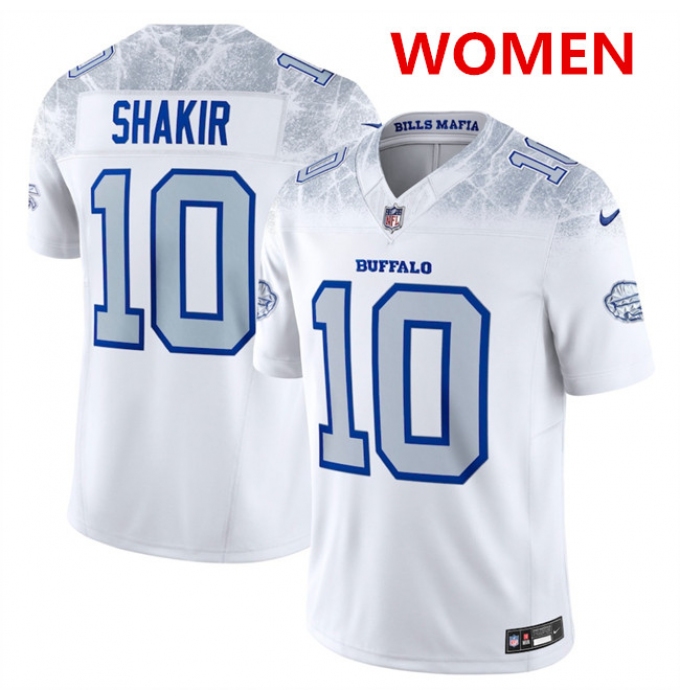 Women's Buffalo Bills #10 Khalil Shakir White 2025 F.U.S.E. “Rivalries” Vapor Untouchable Football Stitched Jersey(Run Small)