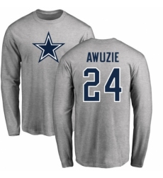 NFL Nike Dallas Cowboys #24 Chidobe Awuzie Ash Name & Number Logo Long Sleeve T-Shirt