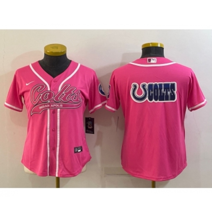 Women's Indianapolis Colts Team Big Logo Pink With Patch Cool Base Stitched Baseball Jersey