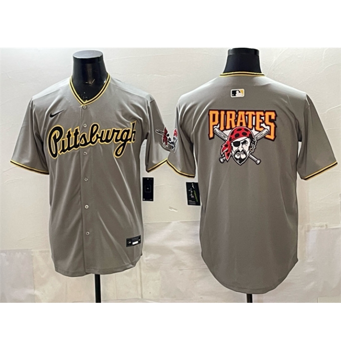 Men's Pittsburgh Pirates Team Big Logo Gray Limited Stitched Baseball Jersey