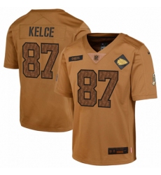 Youth Kansas City Chiefs #87 Travis Kelce Nike Brown 2023 Salute To Service Limited Jersey