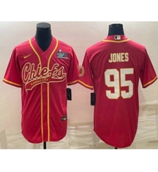 Men's Kansas City Chiefs #95 Chris Jones Red With Super Bowl LVII Patch Cool Base Stitched Baseball Jersey